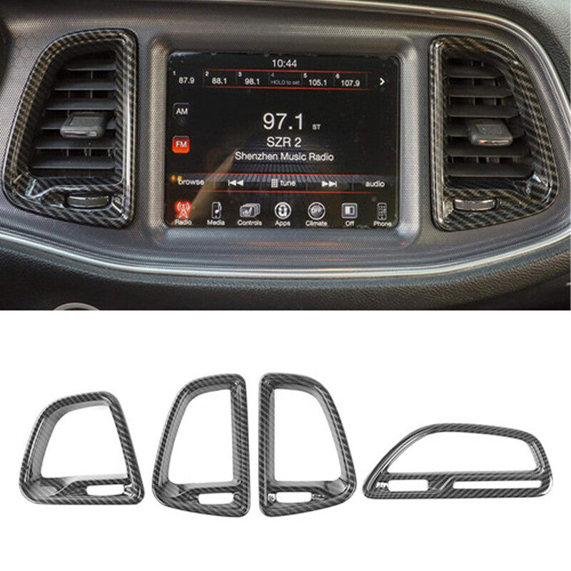 4Pcs Console Air Condition Outlet Vent Trim for15-21 for Dodge for Challenger Blk Carbon