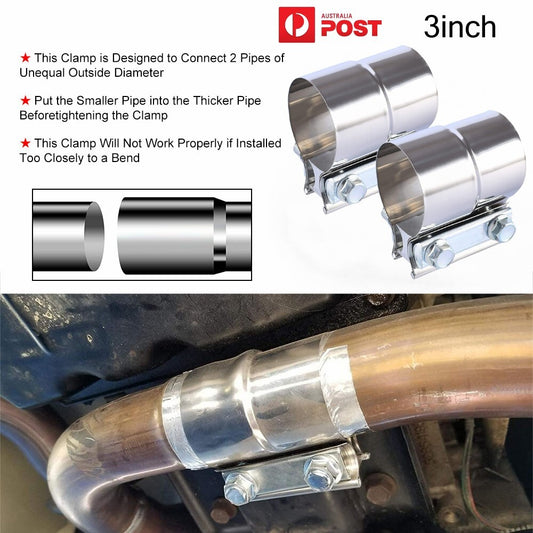 2PC 3 Inch Exhaust Clamps Stainless Steel Muffler Band Clamp for 3 In Diameter