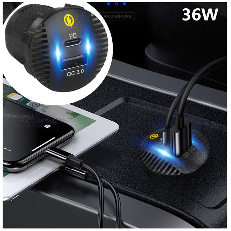Phone Charger Dual Ports Car Fast Charging PD USB Type C Power Socket Adapter