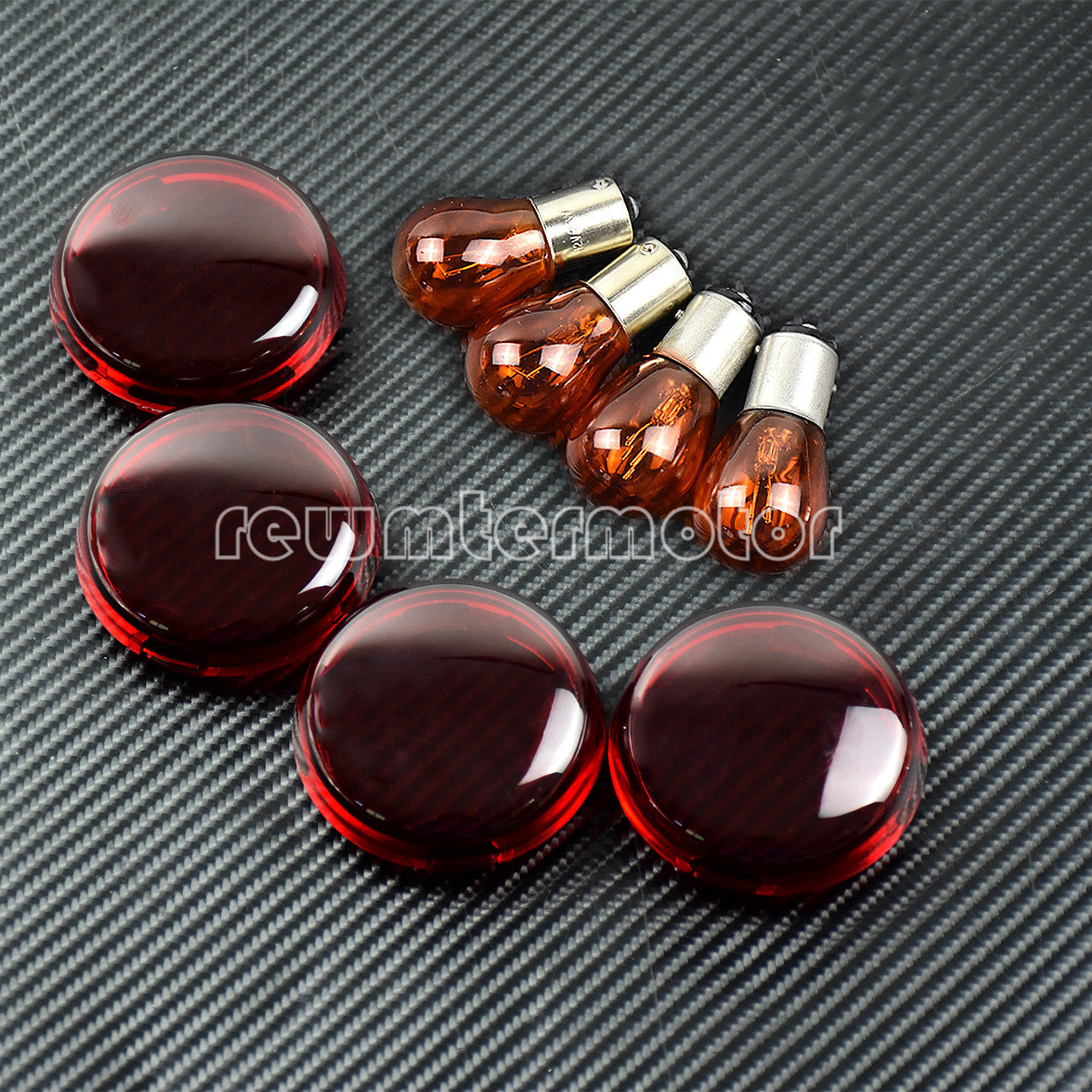 4x Turn Signals Light Red Lens Cover +Bulb Fit for Harley Dyna Softail Sportster Q