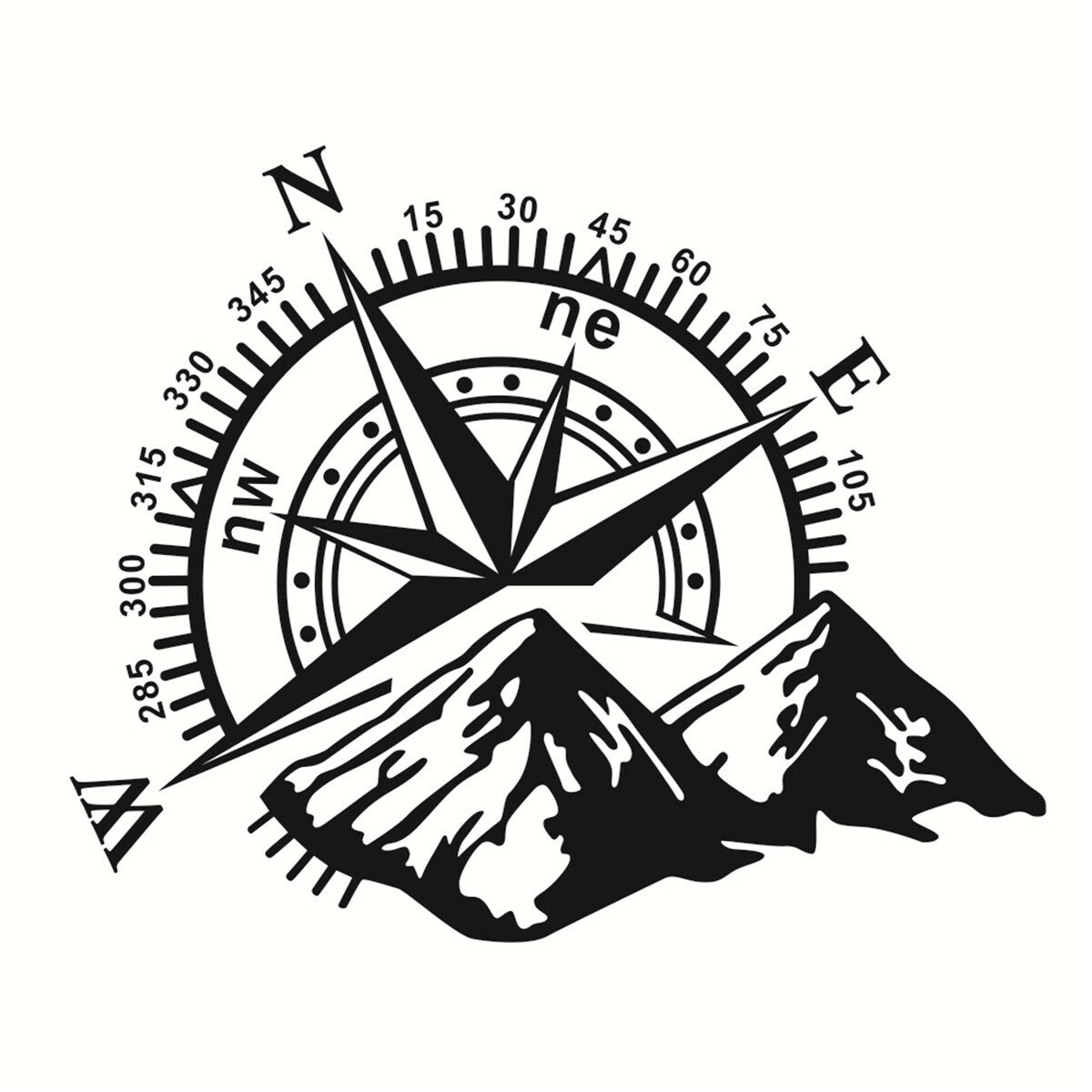 Vinyl Car Sticker Waterproof Offroad Compass Navigation Mountain Side Hood Decal