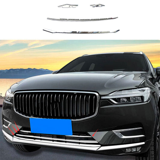 for Volvo XC60 2018-2023 Silver Titanium Front Bumper Center Hood Grill Strip 4x