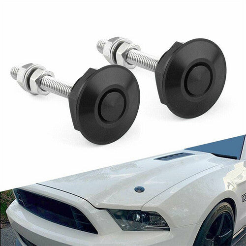 2Push Button Bonnet Hood Pin Lock Clip Kit Car Quick Release Bumper Latch Black