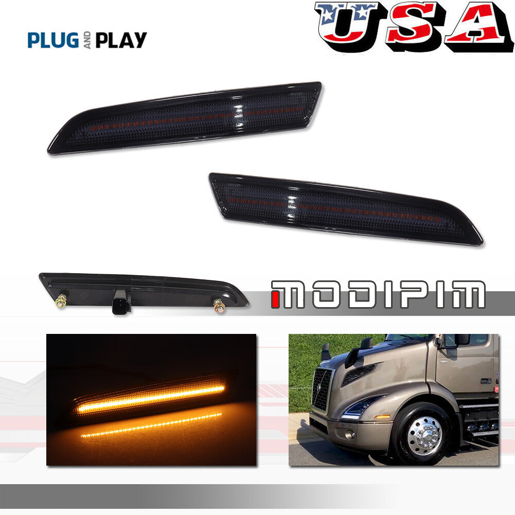 Suitable for 18 for Volvo VNL VNR VNX Smoked Amber Full LED Front Bumper Side Marker Lights - v