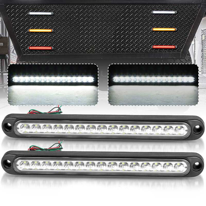 2X 10 White 15LED Sealed Truck Trailer Reverse Backup Turn Tail Light Strip Bar