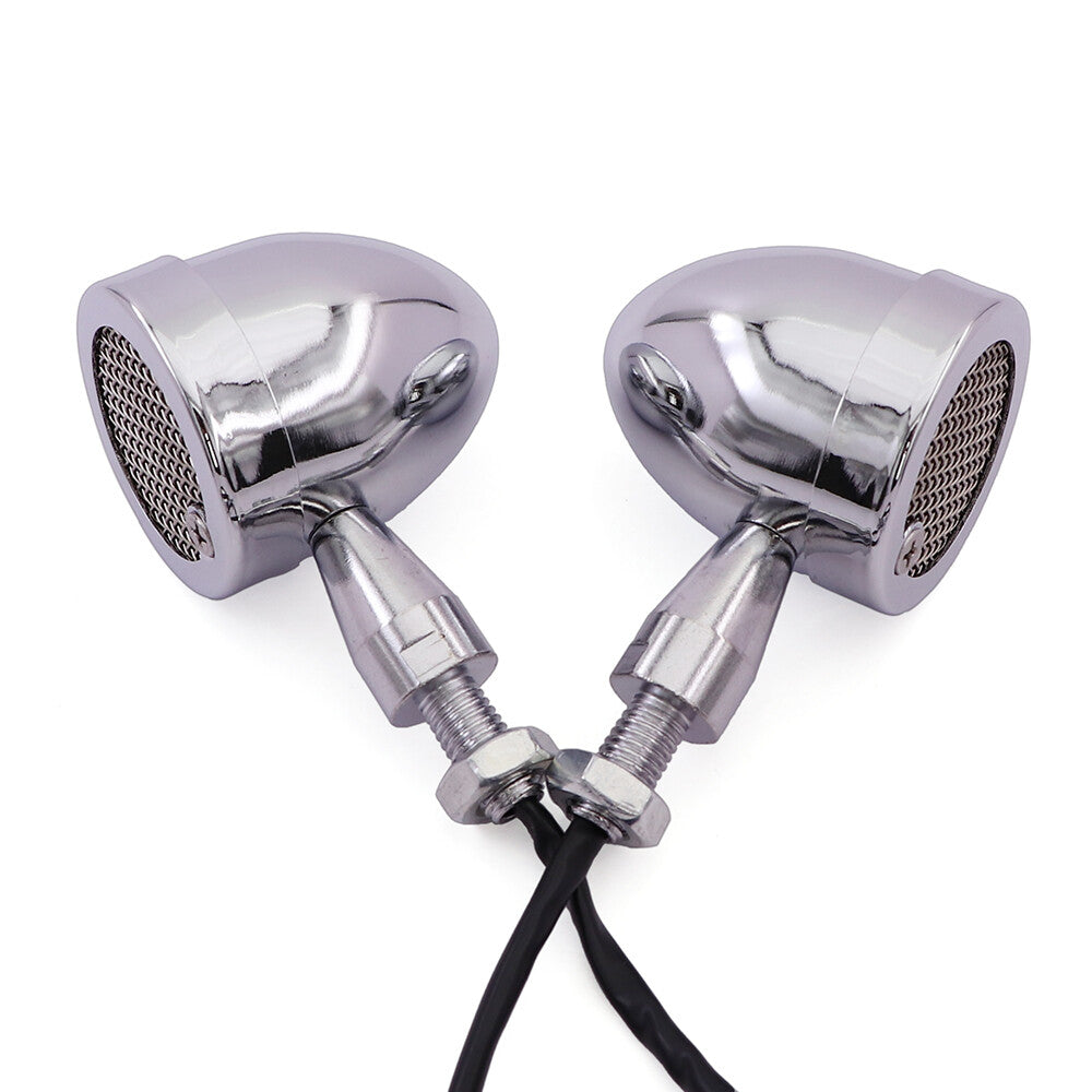 2X Chrome Motorcycle Retro Metal Bullet Grill Turn Signal Amber Indicator Light Q