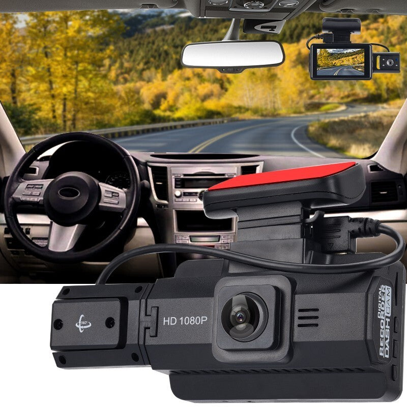 Dual-lens 3-inch car DVR dashcam recorder with front-facing camera and night vision