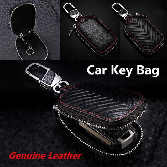 Exquisite Black Leather Car Key Cover Holder Key Bag Protector v