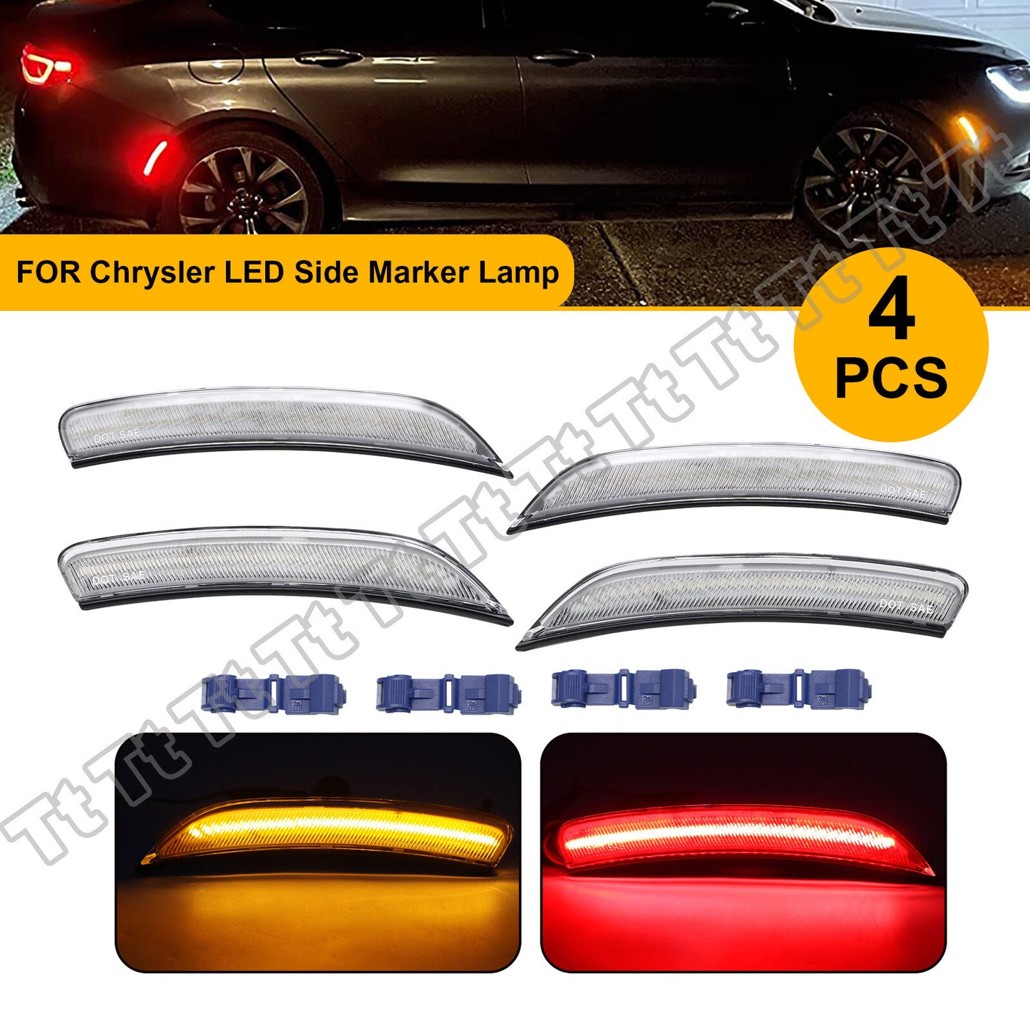 Suitable for 15 - 17 for for CHRysler 200 Transparent Front and Rear LED Side Marker Lights Turn Signal Lights - v