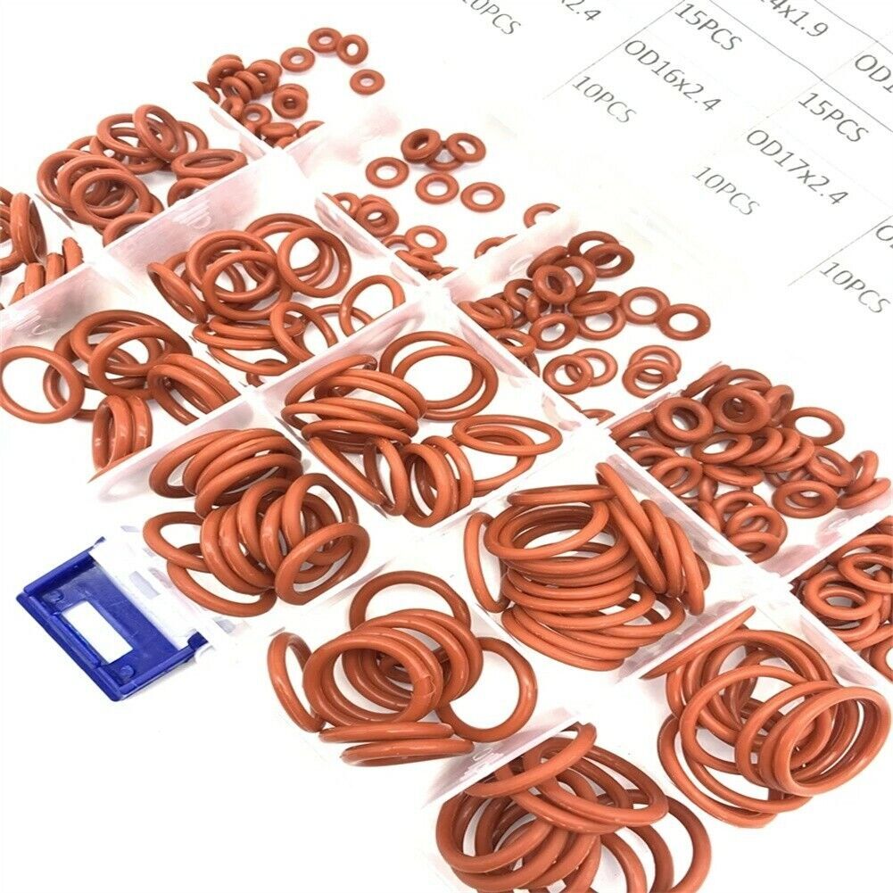 225 Pcs Silicone Rubber O-Ring Assortment Kit Metric VMQ Gasket Seal Red Q