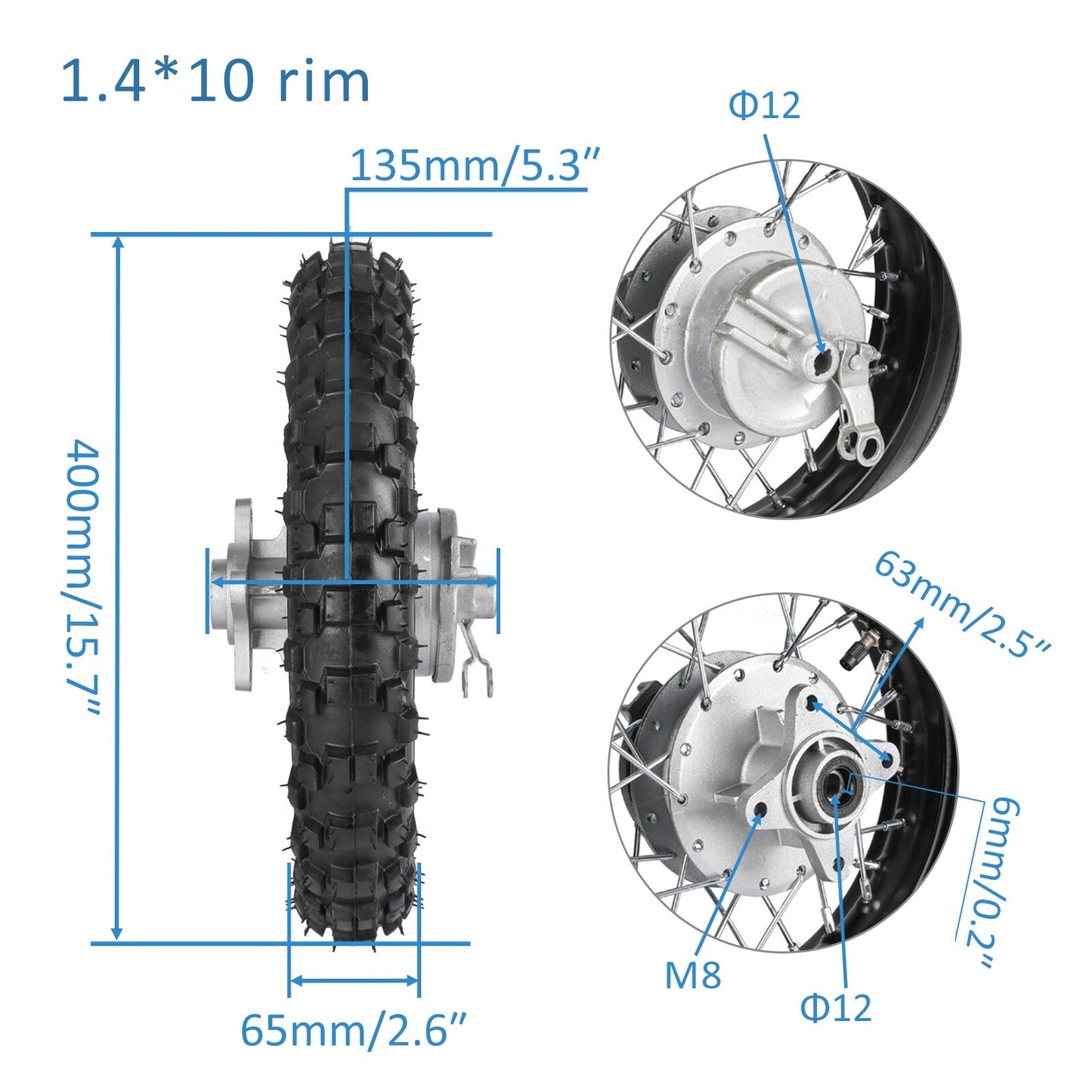 10-inch front and rear 2.50-10 rims suitable for Honda CRF50 XR50 TTR50 for mini off-road dirt.