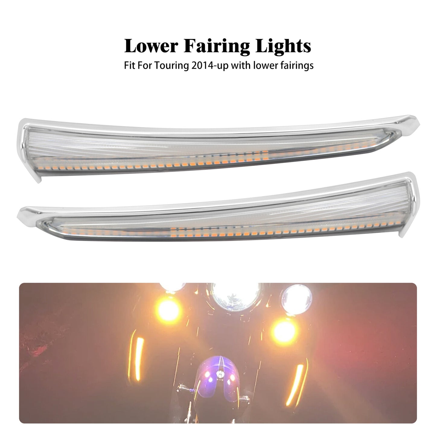 Chrome LED Lower Fairing Running Turn Signal Light Fit For Touring Glide 2014-23 Q