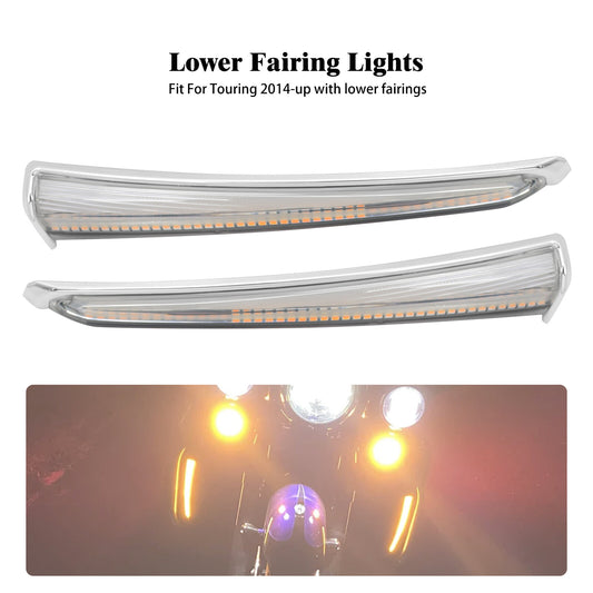 Chrome LED Lower Fairing Running Turn Signal Light Fit For Touring Glide 2014-23 Q