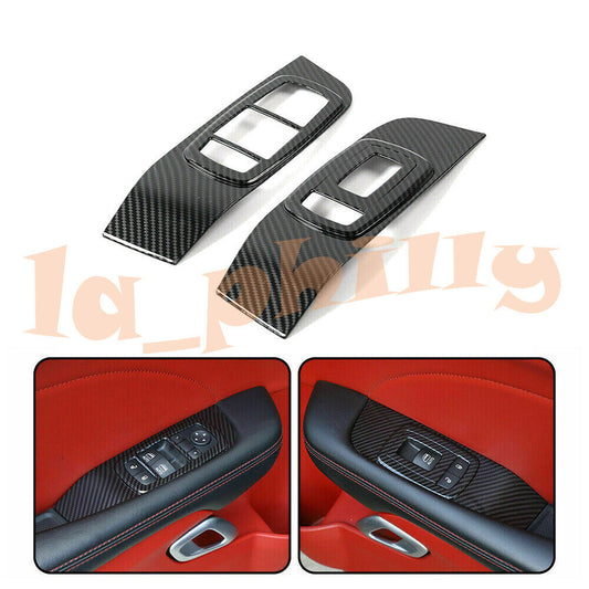 Pair Window Lift Button Decor Cover Trim Carbon Fiber for Dodge for Challenger 15-19