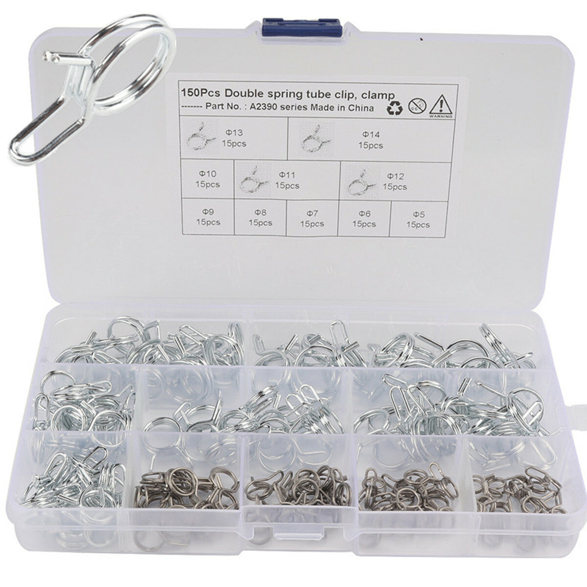 Double Wire Spring Fuel Line Hose Tube Clamp Clip Kit 150Pcs Boxed Car Fastener