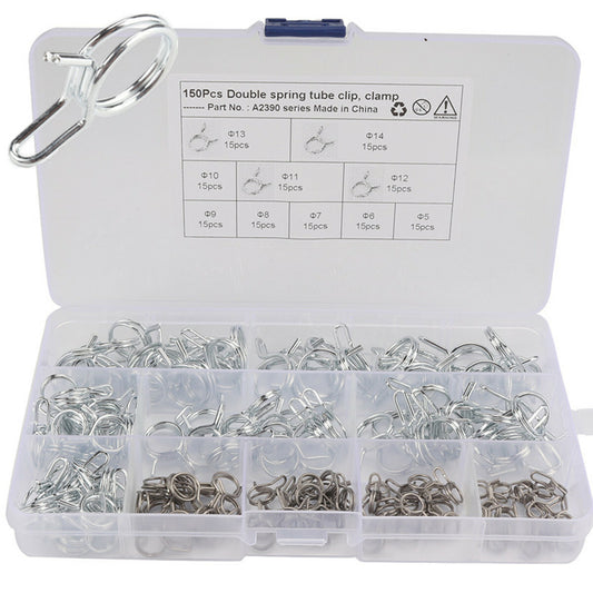 Double Wire Spring Fuel Line Hose Tube Clamp Clip Kit 150Pcs Boxed Car Fastener