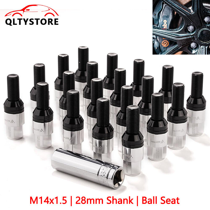 20x M14x1.5 Wheel Lug Bolt Set28mm Shank Ball for Seat Studs for Audi for VW for Benz Silver Q