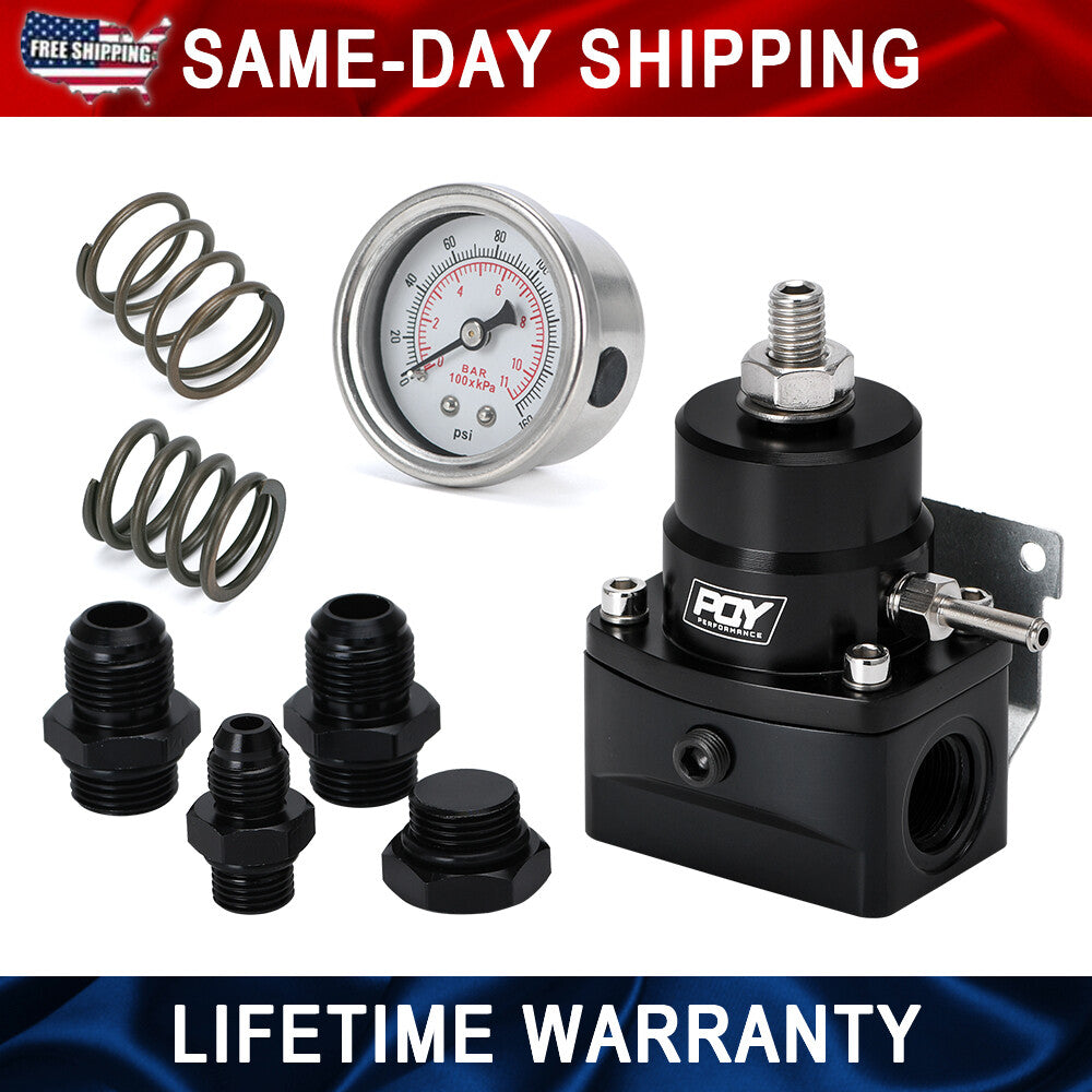 Adjustable EFI Fuel Pressure Regulator Bypass Gauge AN8 Feed  AN6 Return 3-70
