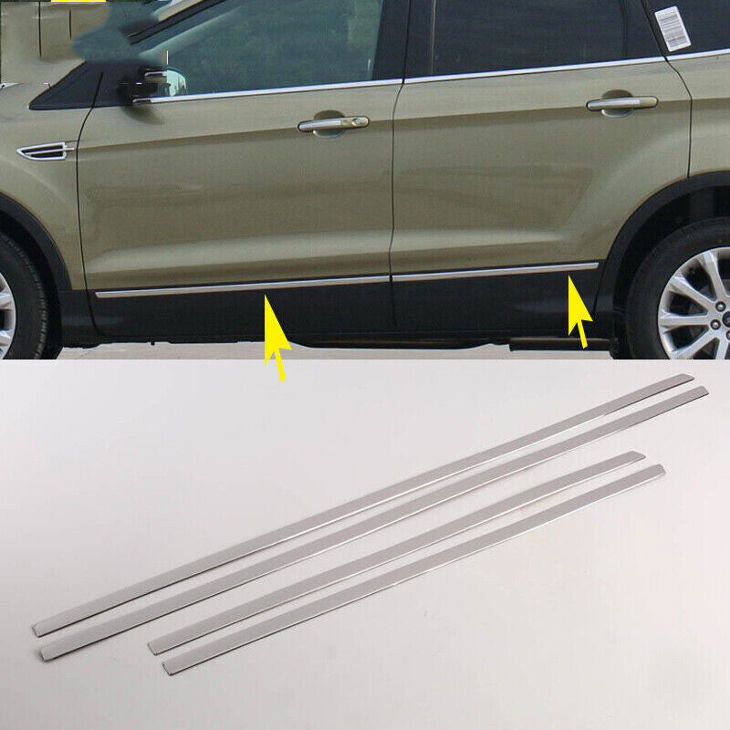 4x for Ford Kuga Escape 2013-2019 Chrome steel Body Door Side Molding Trim Strip