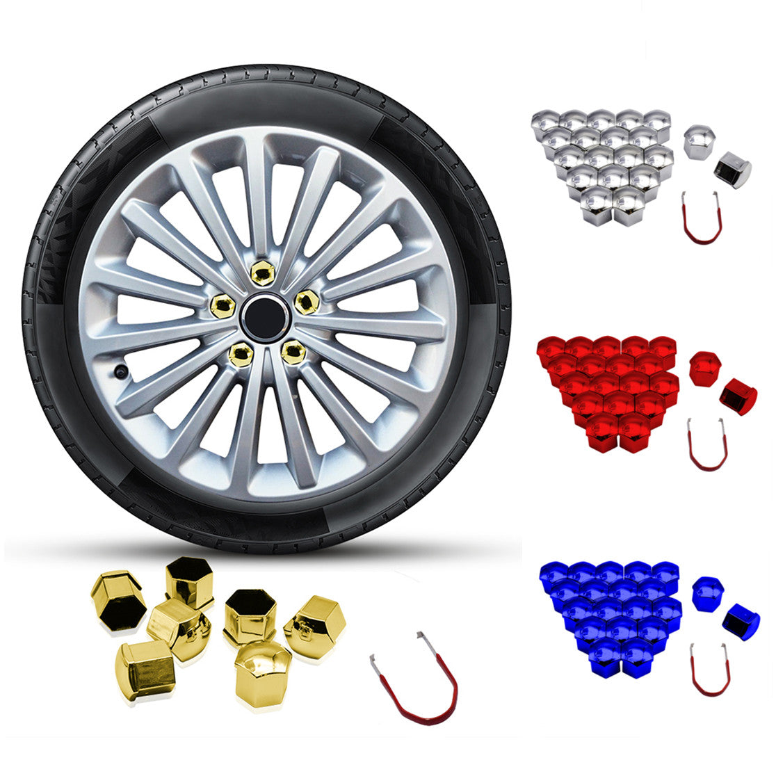 20pcs 19mm Car Wheel Nut Lug Cover Golden Hub Screw Cap Bolt Rim Tire + Tool Q