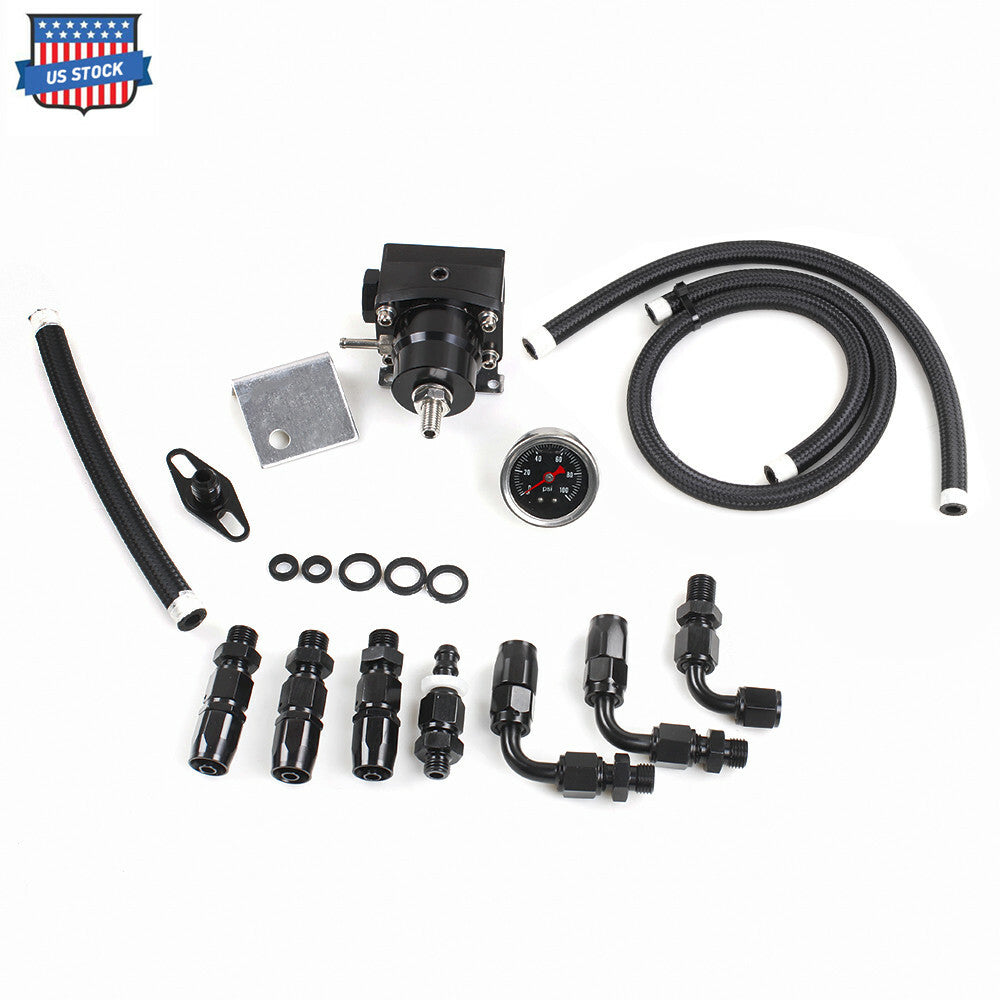 0-100psi Adjustable Fuel Pressure Regulator Oil Gauge Kit 6AN Racing Q