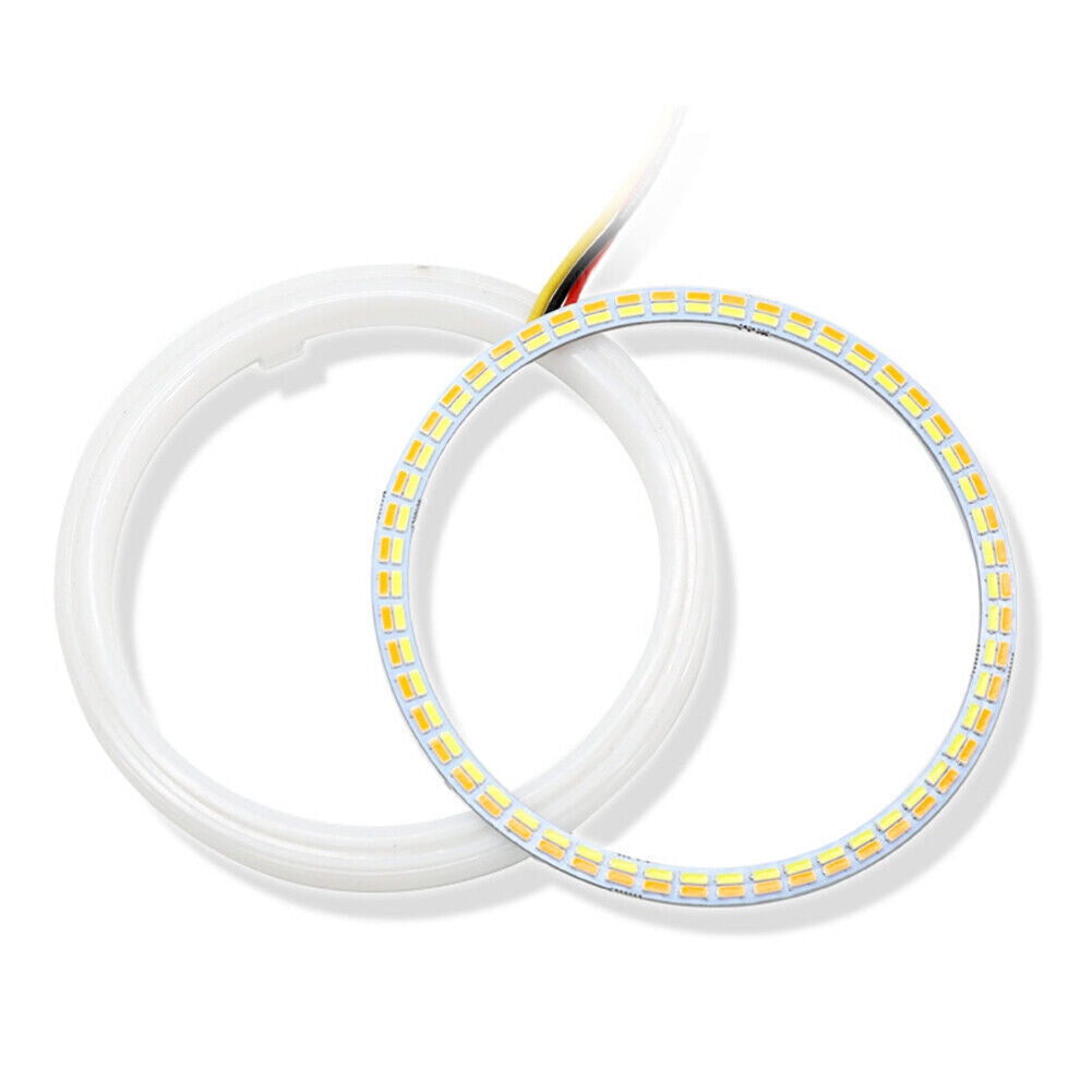 2x White Yellow 80MM Switchback LED Angel Eyes Halo Rings Car Headlight Retrofit