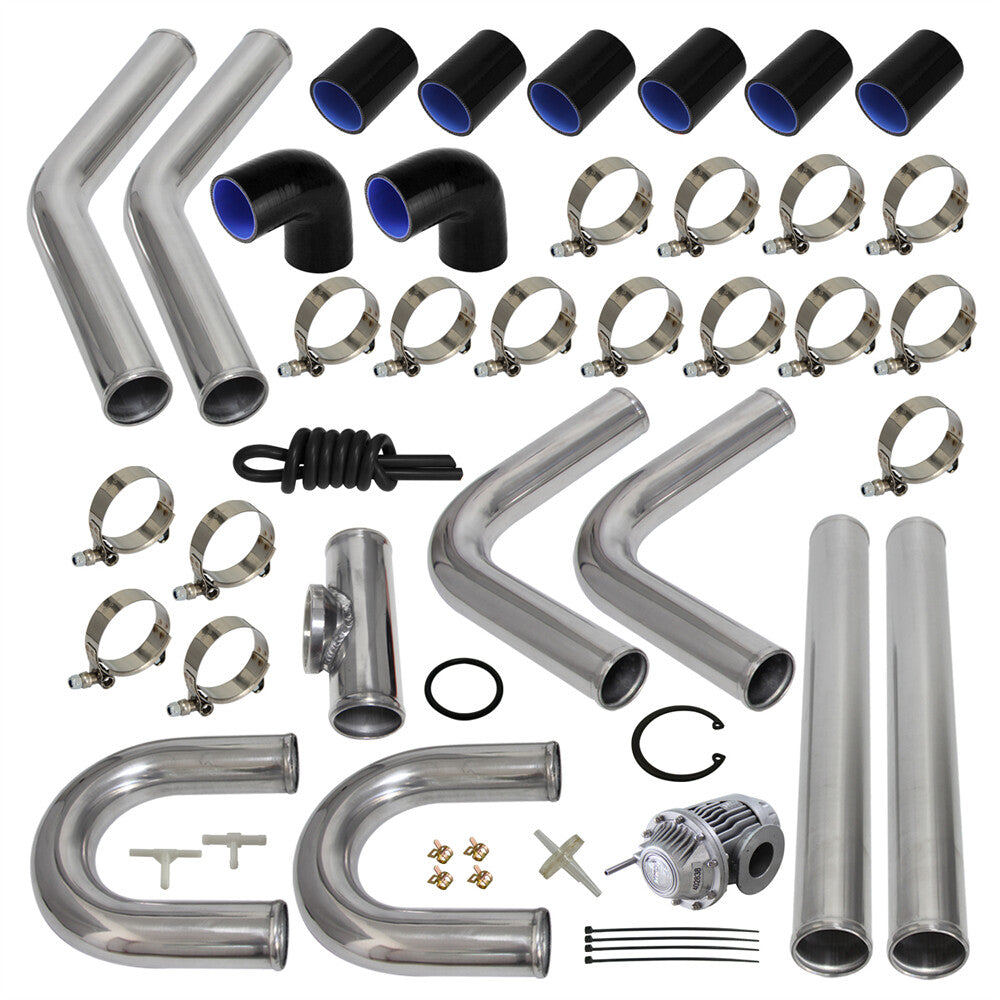 2 51mm Universal Intercooler Piping Kit + BOV Turbo Blow Off Valve Kit Silver