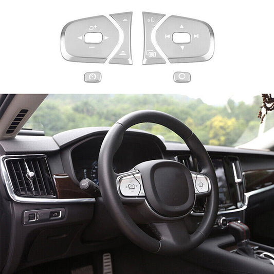 for Volvo S90 2017-2022 Silver Front Steering Wheel Button Switch Cover Trim 6x