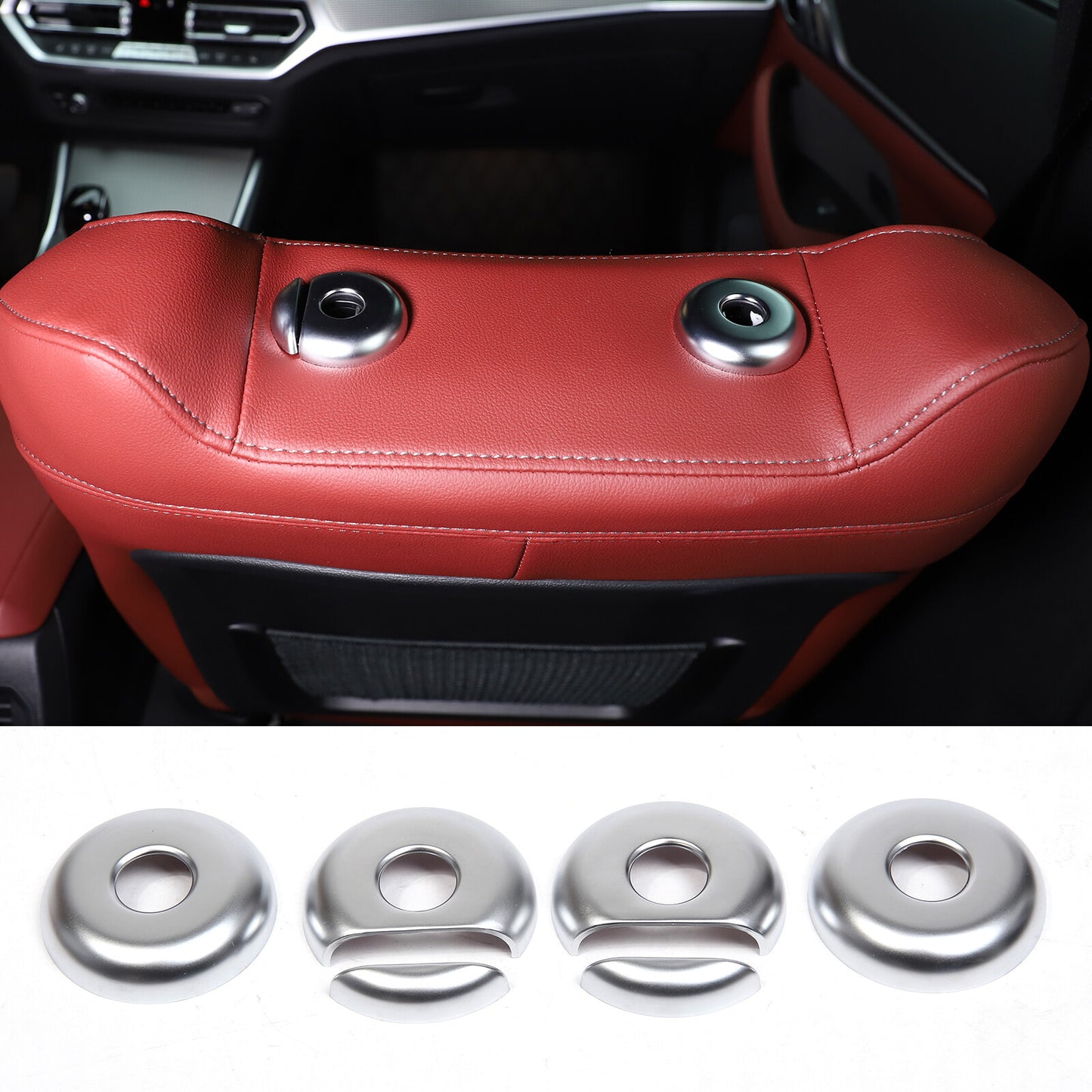 4-Piece Silver for Seat Headrest Button Switch Ring Trim for 3 & 4 (2020-2023) n