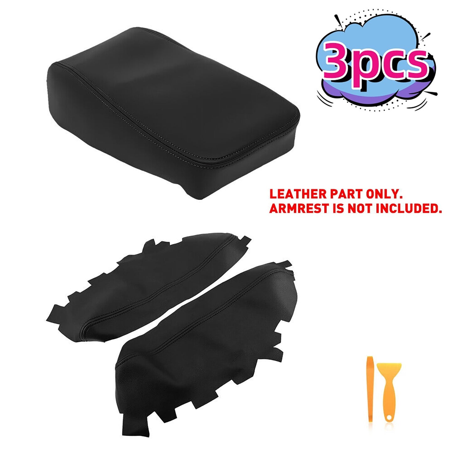 3Pcs Fits for Toyota for Avalon 2013-18 Console Cover Lid Armrest  Door Panel Black