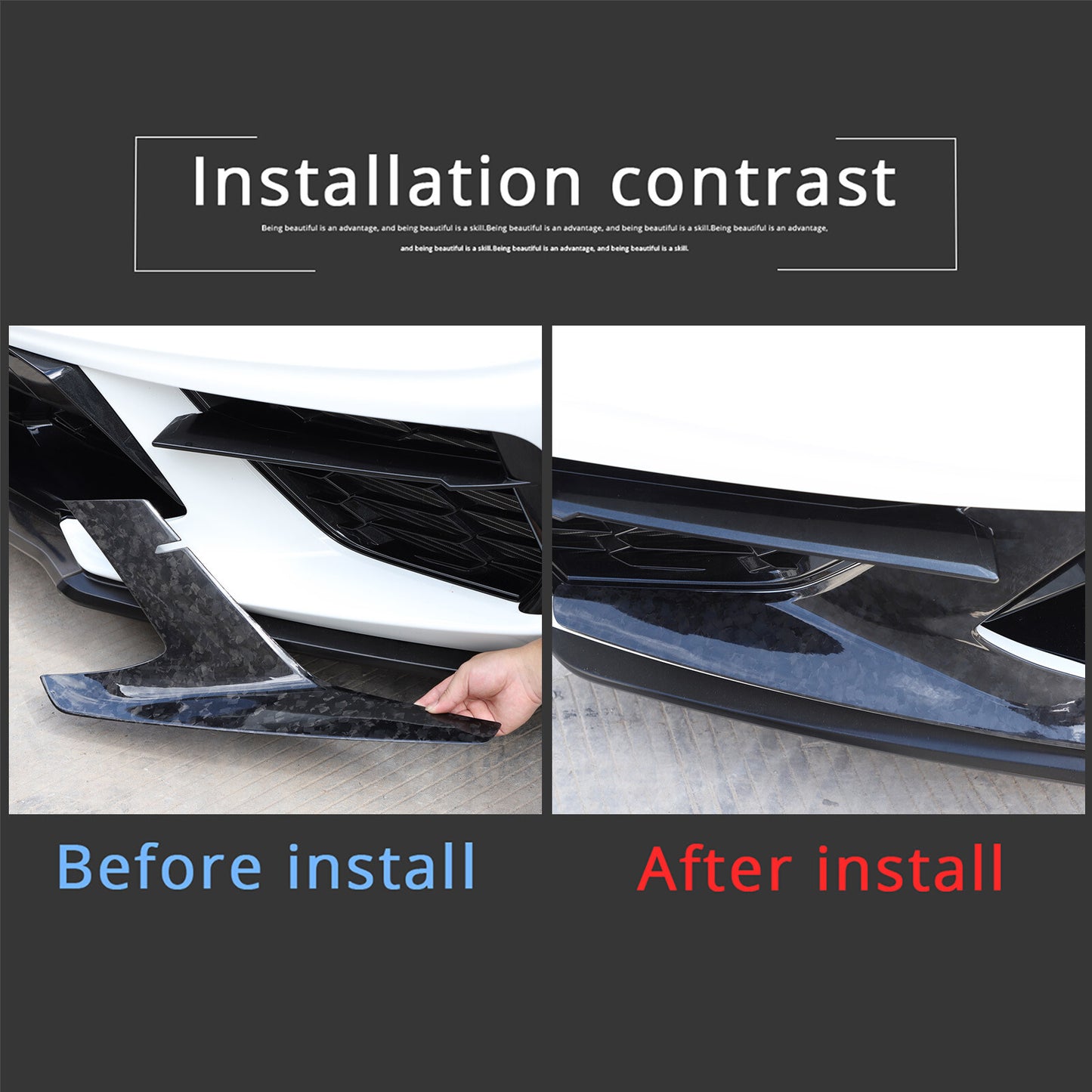 Forged carbon fiber front bumper guard cover trim for Corvette C8 2020-2024