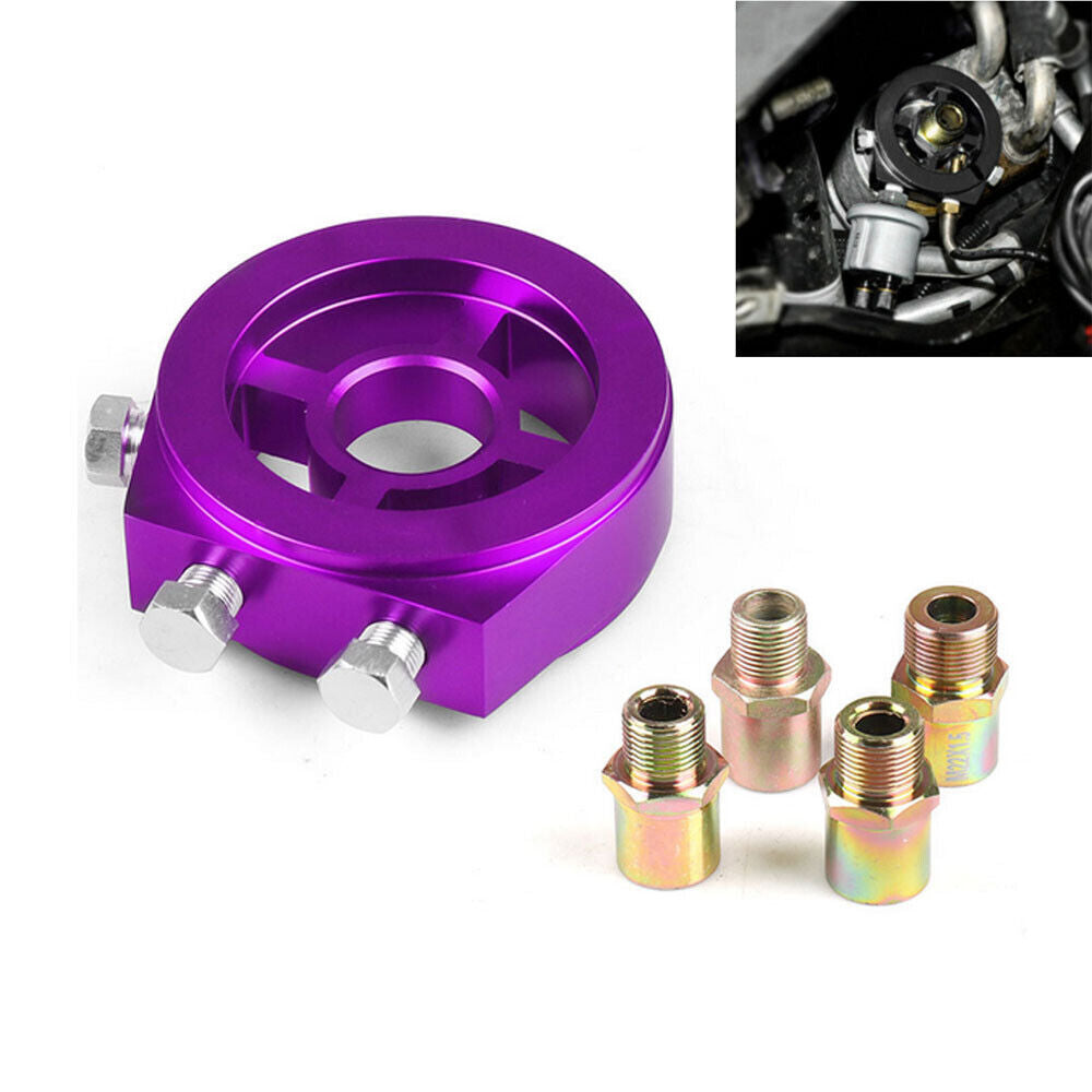 Car Oil Filter Temp Pressure Cooler Gauge Sandwich Plate Adapter Sensor Purple Q