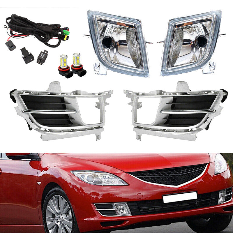 1 Set LED Front Fog Lights Lamp Chrome Cover Wiring Switch For 2009-2010 for Mazda 6