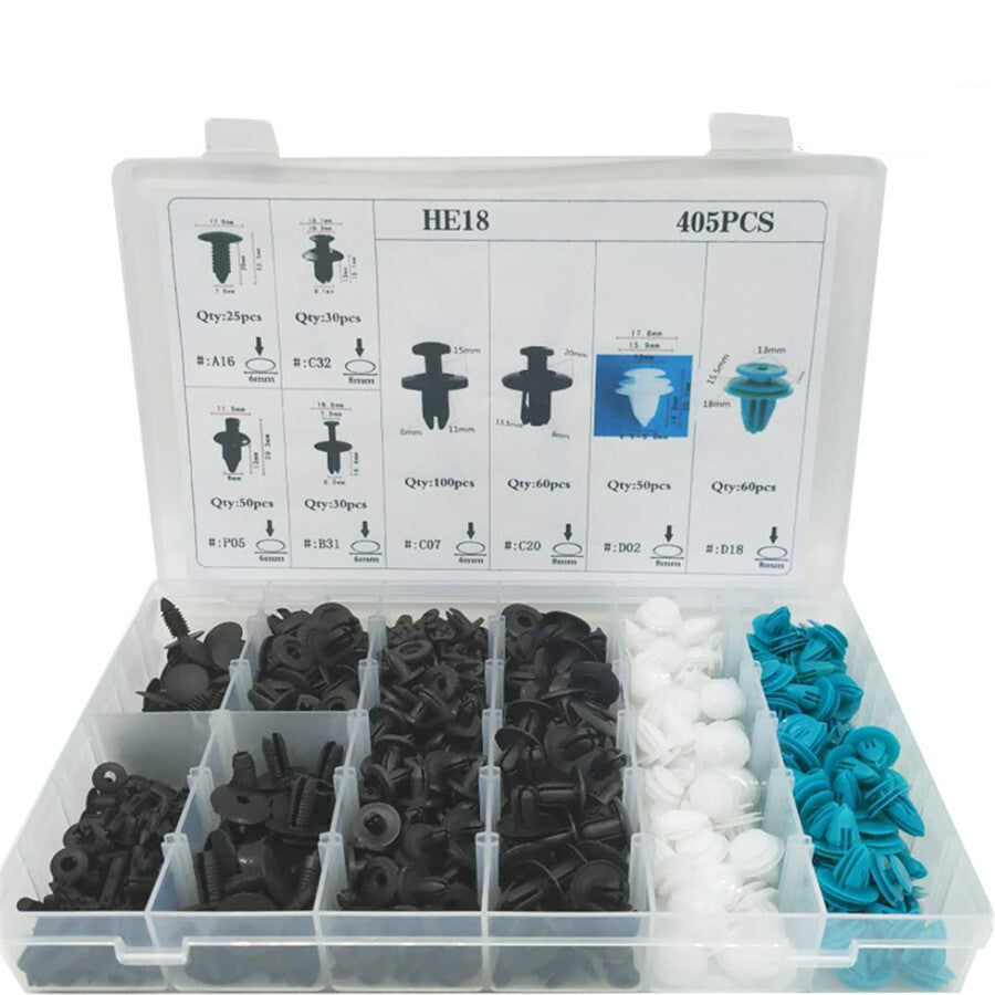 405pcs Bumper Clips Car Hole Plastic Rivets Fastener Fender Push Pin Accessories