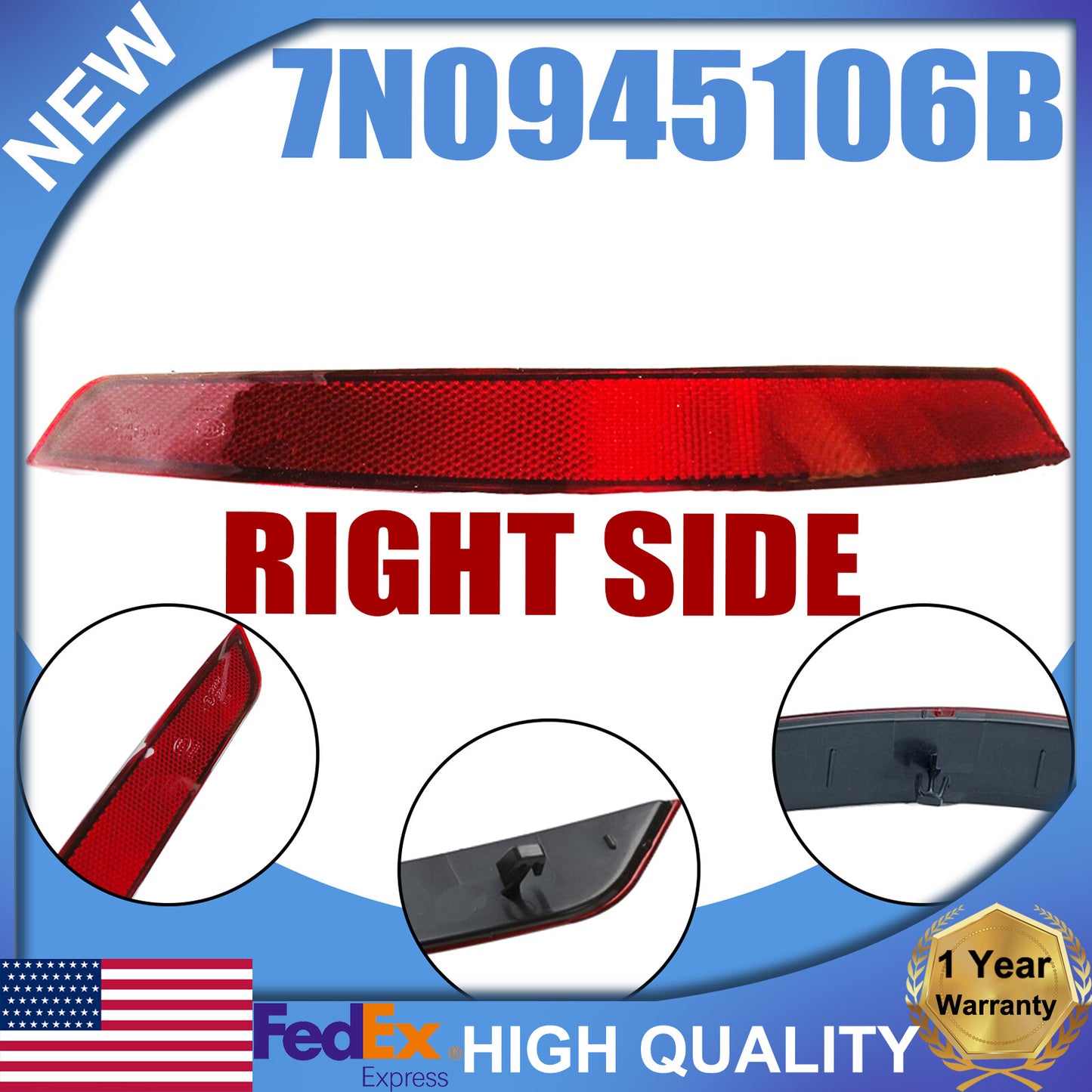 right bumper light reflector for Sharan 2011-2022 models #7N0945106B- n