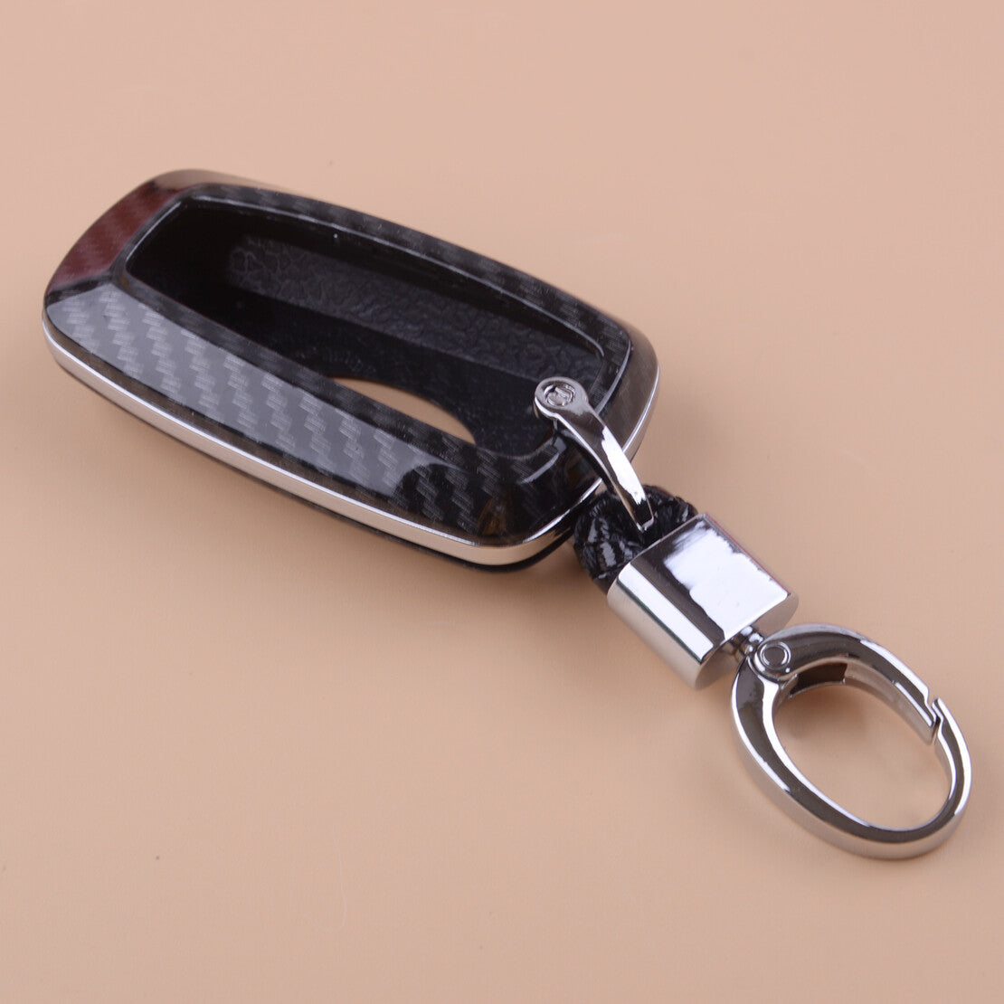 Carbon Remote Key Fob Case Cover Keychain Ring Fit for for Mustang Explorer v