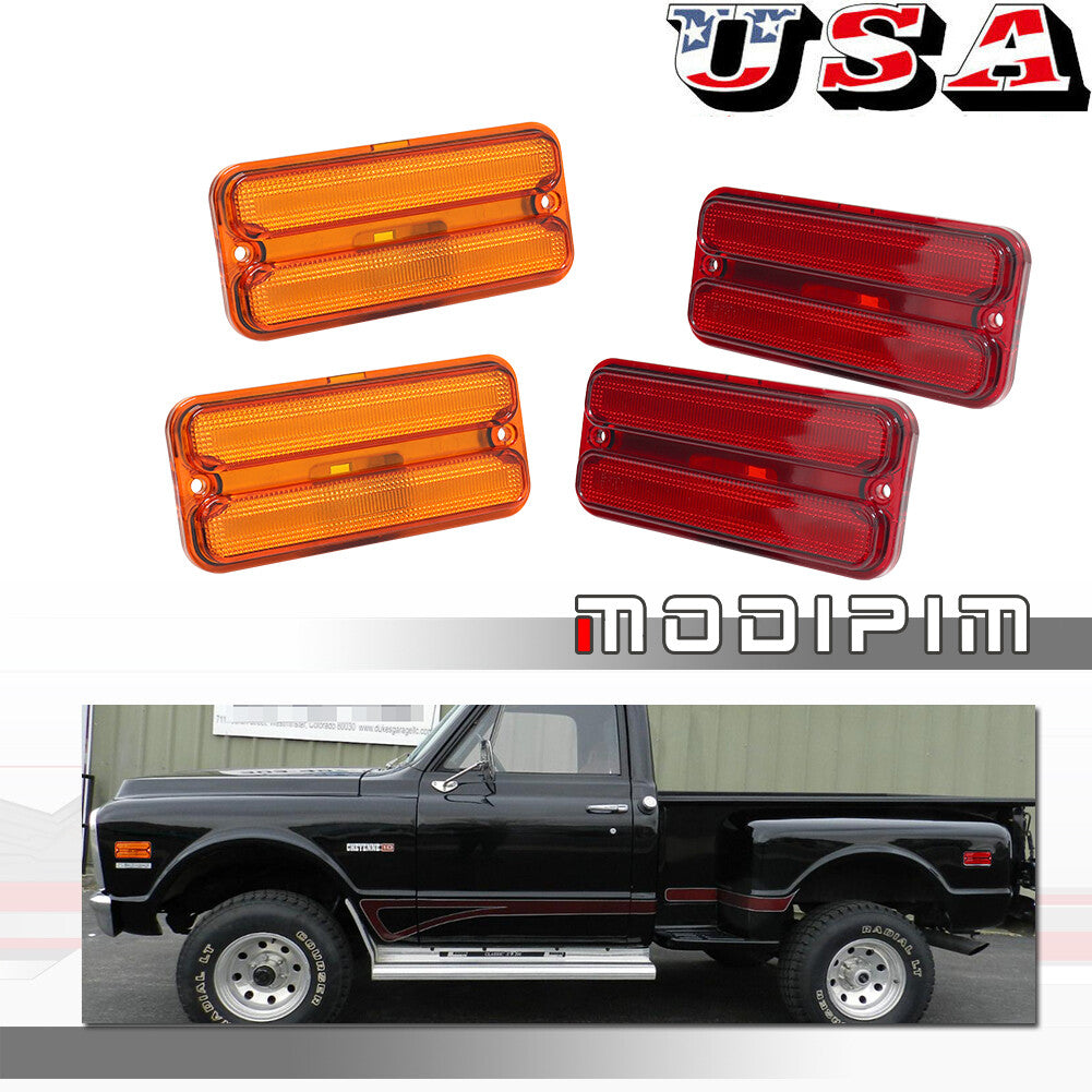 for / for GMC Pickup Truck Front and Rear Side Badge Kit Red/Amber OE Style 68-72- v