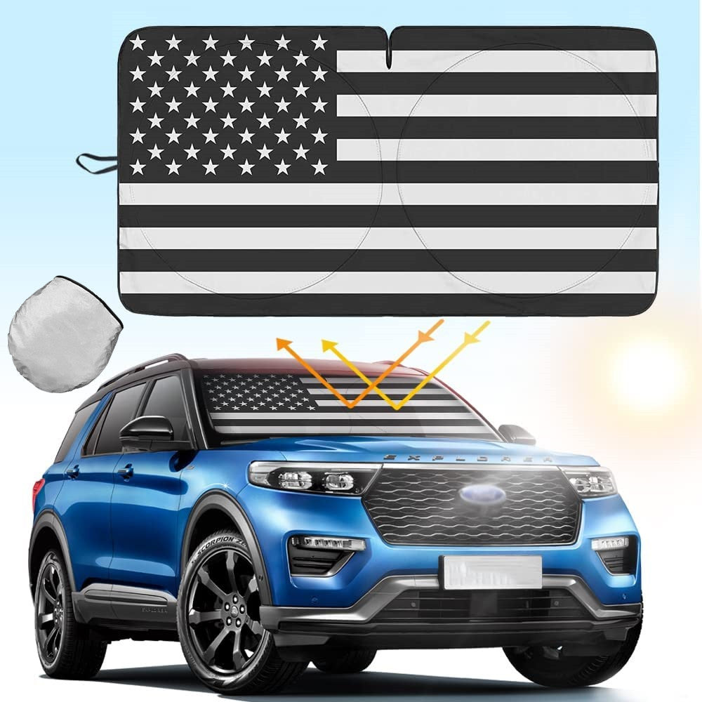 Suitable for Jeep parts, car windshield sunshade, American flag reflective UV shield sun visor - n