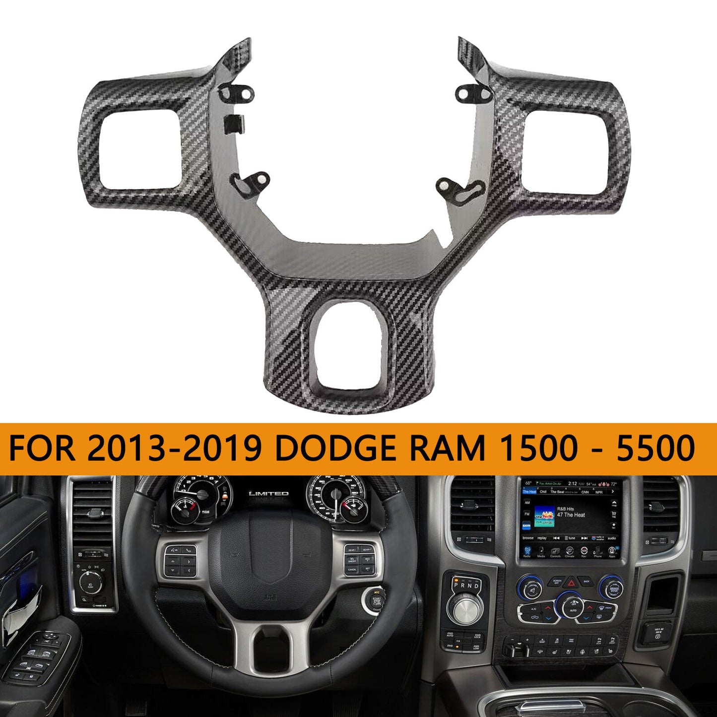Carbon Fiber Look Steering Wheel Switch Bezel For 13-19 for Dodge for Ram 1500-5500 AT