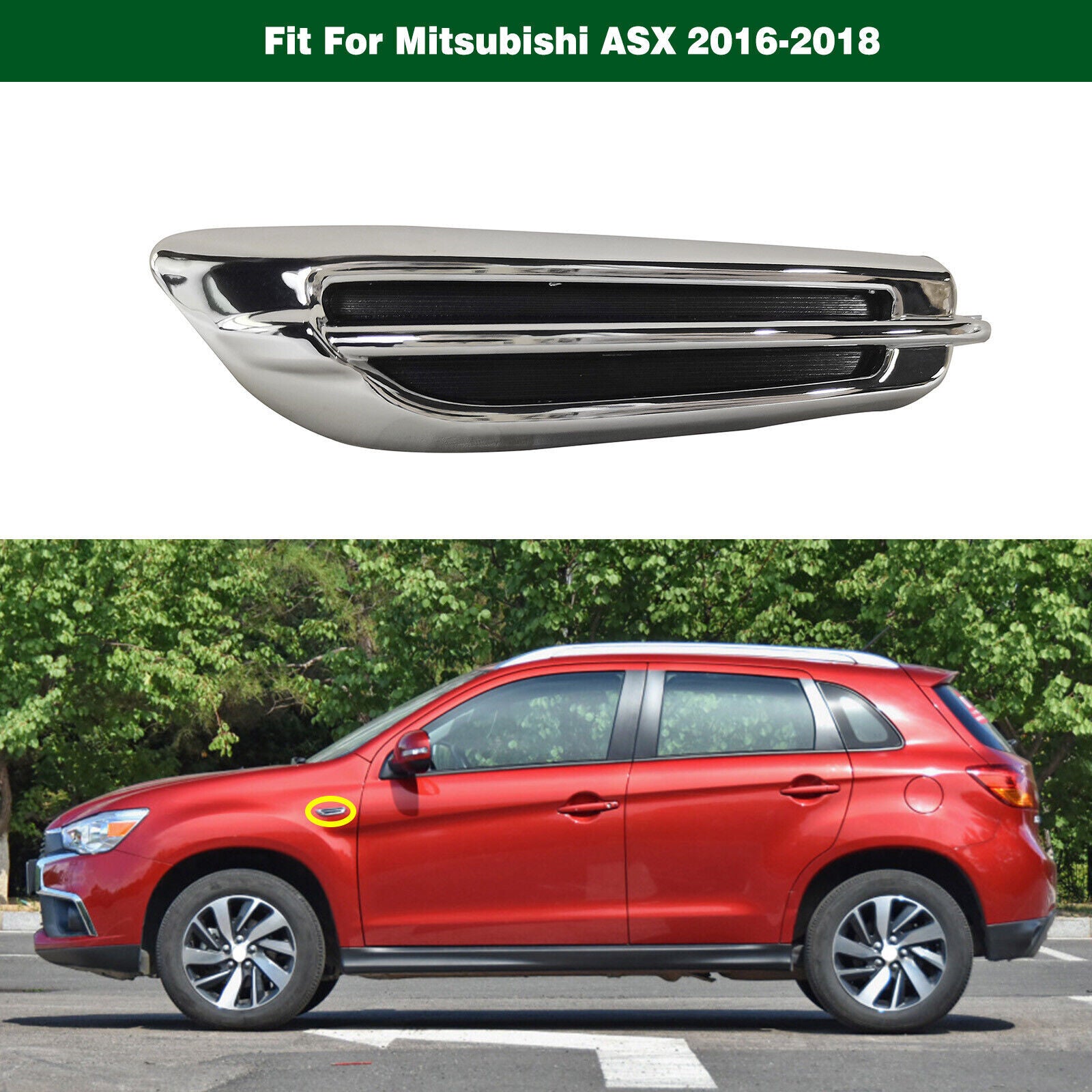 LH 7407A257 Chrome Fender Side Marker Molding Trim for Mitsubishi ASX 2016-2018