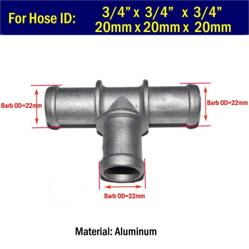 Tee T Coolant Heater 3/4 in 19mm Aluminum Water Hose Fitting Connector Adapter Q