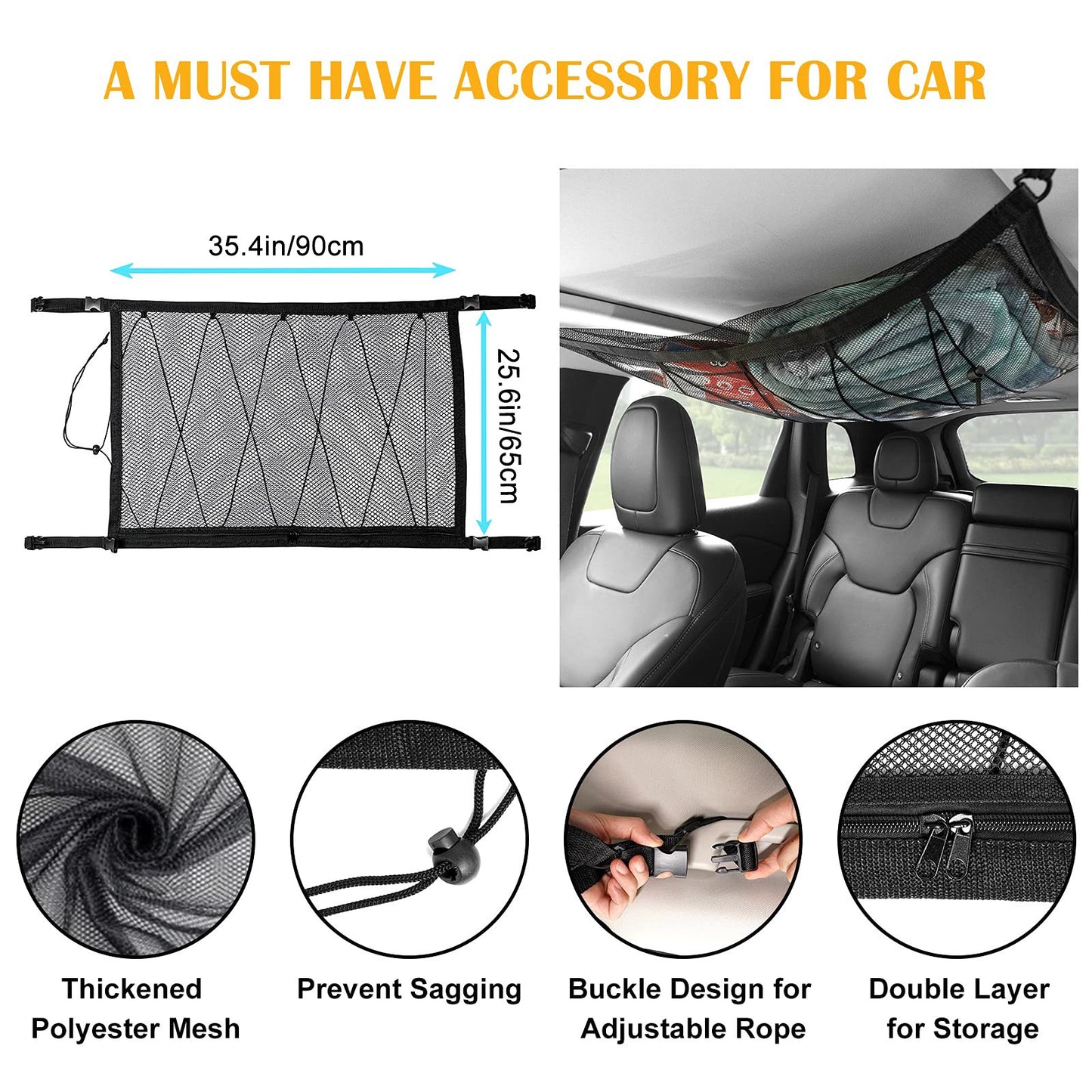Suitable for Dodge SUVs, 2-layer roof ceiling cargo net bag accessories - n