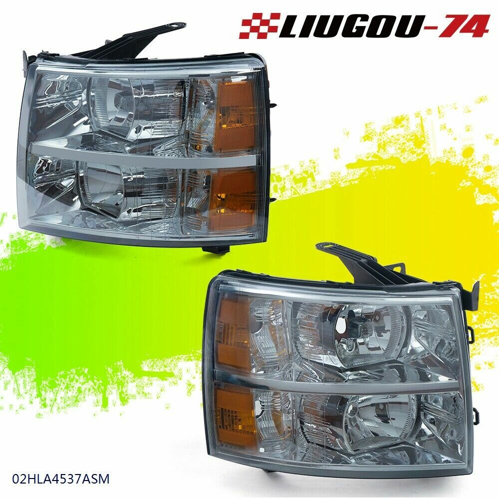 Fits 07-13 for Silverado 1500-3500 Smoked Shell Amber Corner Headlight U- v
