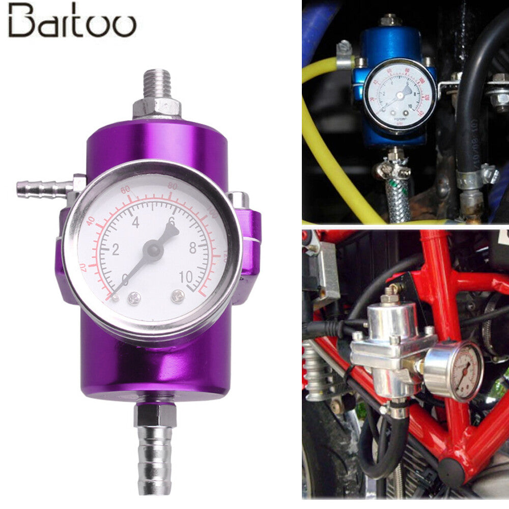 Aluminum Adjustable 1-140 PSI Fuel Pressure Regulator w/ Oil Gauge Fitting Q