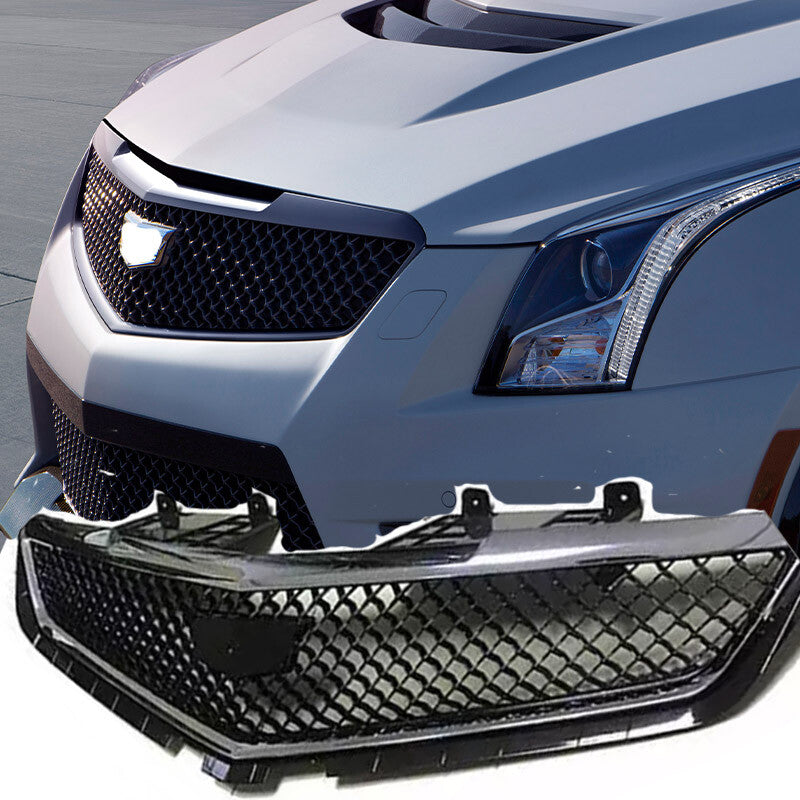 Front Upper Bumper Mesh Grill Grille for Cadillac ATS-V 2013-2019 Paint Black n