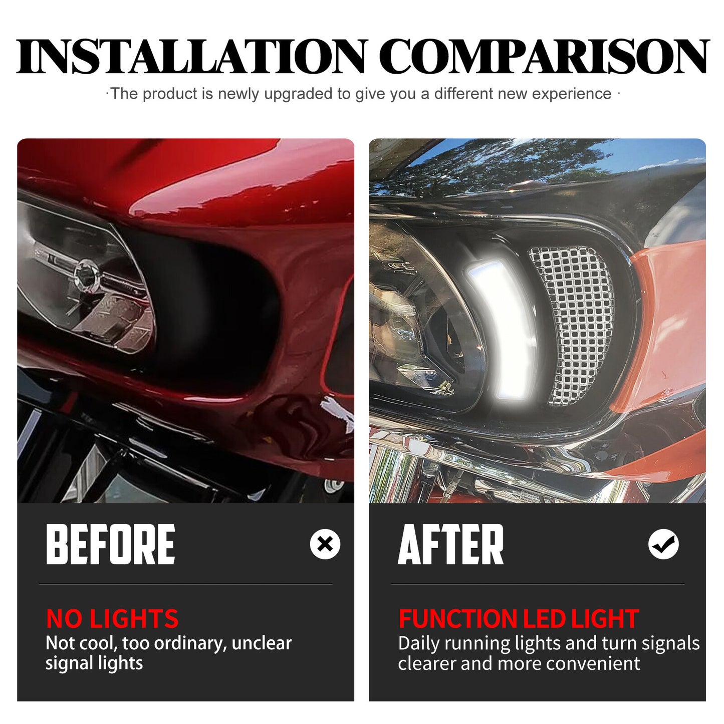 Headlight Vent Accent w/ Chrome Grille LED Light Fit for Harley Road Glide 15-23 Q