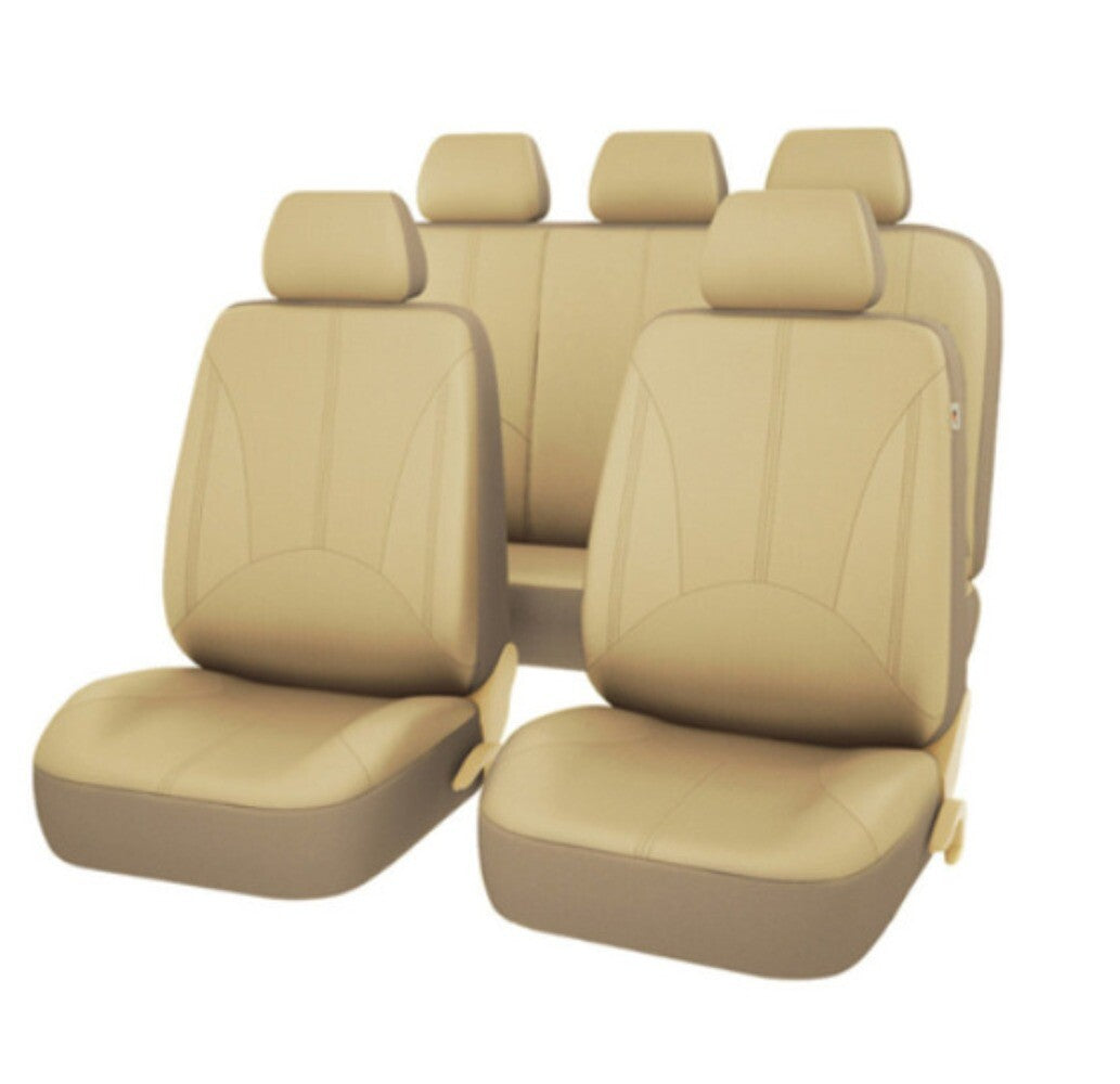 Car for Seat Covers Full-Set Leather Auto Chair Cushion Protectors Breathable Beige n