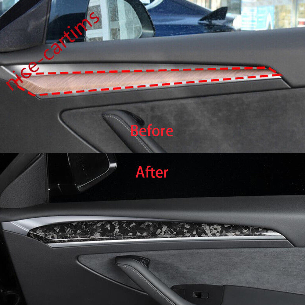Forged Carbon Fiber Interior Door Panel Decor Cover for Tesla Model 3 /Y 2021-23