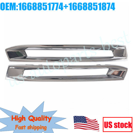 1Pair Front Fog Light Cover Chrome Trim Fits 2013-2016 for Benz X166 GL
