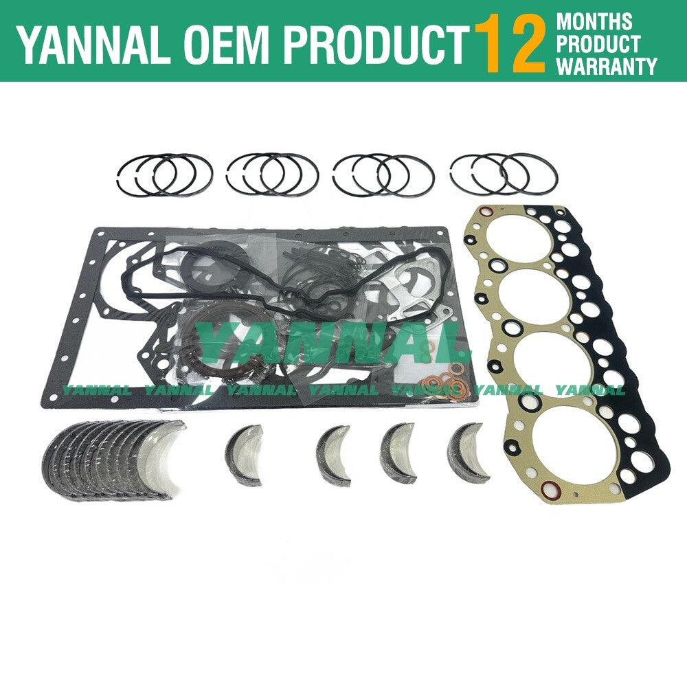 Gasket kit + 4 piston rings + bearing kit for Caterpillar 3044C 262C slip steering system